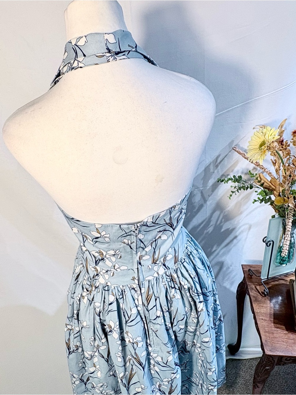 Hearts and Found Floral Button Bodice Halter Fit & Flare Dress Pockets Sz  L💚 - Picture 7 of 10